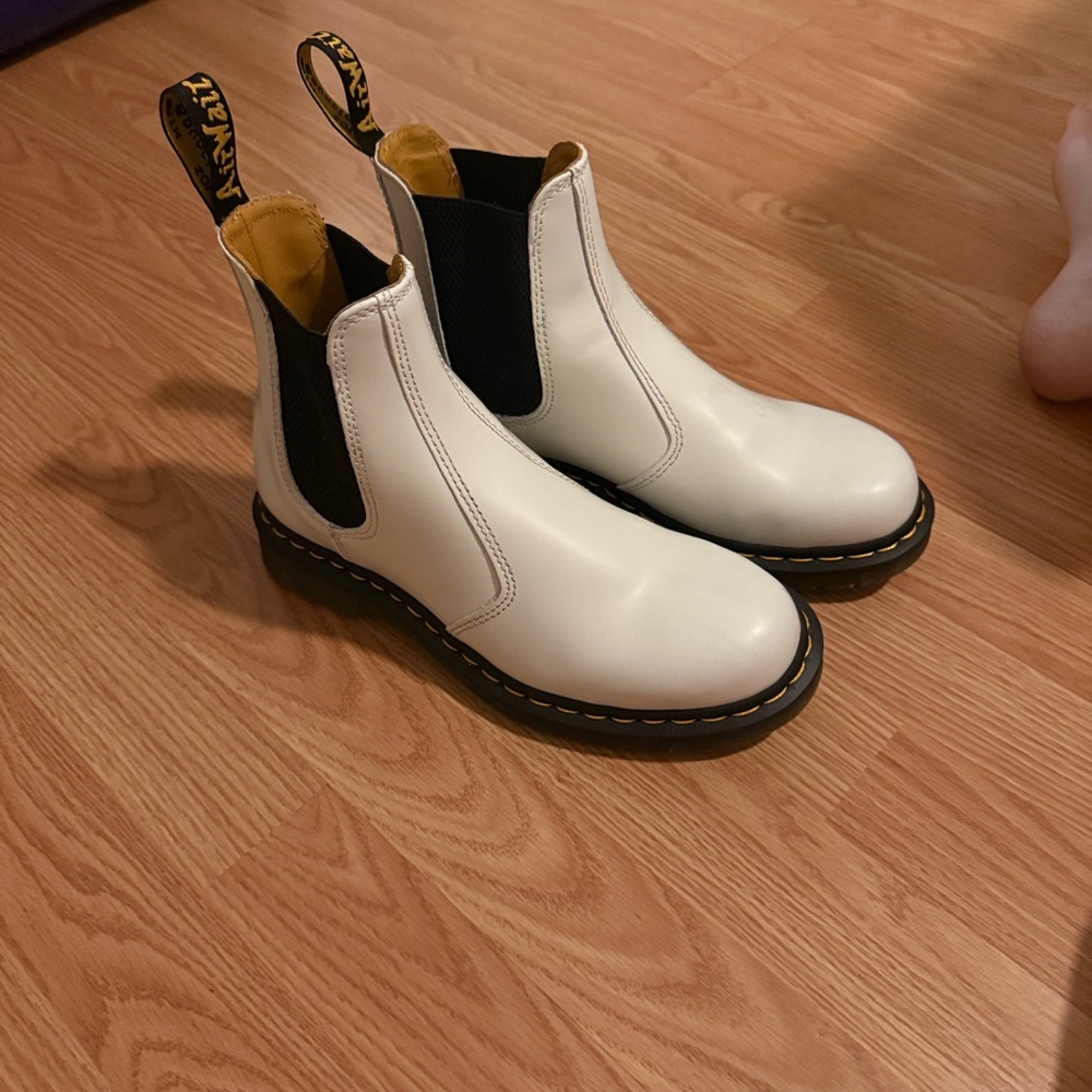 Dr. Martens White Leather Boots with Black Panels